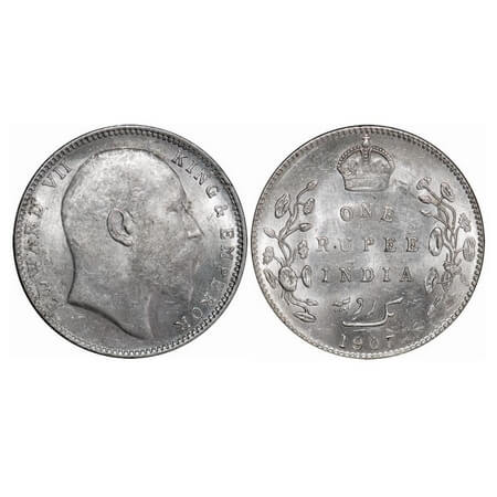 Edward VII, Silver, Rupee, 1907, Bombay Mint, 'B' incused and dot. F. Prid. 203. GK 943. U