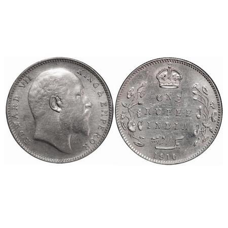 Edward VII, Silver, Rupee, 1910, Bombay Mint, 'B' incused and dot. F. Prid. 206. GK 958. A