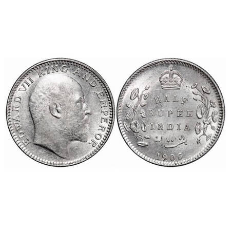 Edward VII, Silver, Half Rupee, 1906, Calcutta Mint, No mint mark. F. Prid 310. GK 964. Un