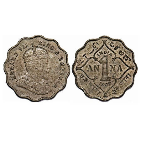 Edward VII, Copper-Nickel, 1 Anna, 1909, Bombay Mint, 'B' incused. F. Prid 928. GK 992. Ex