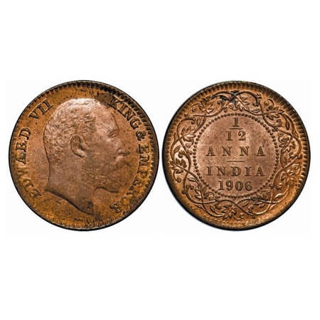 Edward VII, Copper, 1/12 Anna, 1906, 2.12 g. Calcutta Mint, no mint mark. F. Prid. 821. GK
