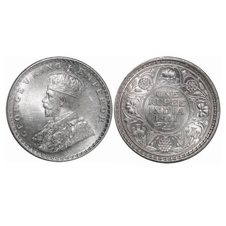 George V, Silver, Rupee, 1911, Bombay Mint, Dot, Pig-Type. F. Prid. 217. GK 1022. Brillian