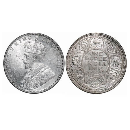 George V, Silver, Rupee, 1912, Bombay Mint, Dot, Re-Drawn Elephant with long tusk. F. Prid