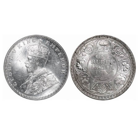 George V, Silver, Rupee, 1913, Bombay Mint, Dot. F. Prid. 219. GK 1028. Brilliant Uncircul