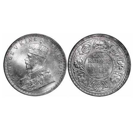 George V, Silver, Rupee, 1914, Bombay Mint, Dot. F. Prid. 220. GK 1030. Mint Grade. Rare.