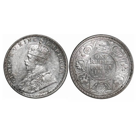 George V, Silver, Rupee, 1914, Bombay Mint, Dot. F. Prid. 220. GK 1030. Uncirculated. Very
