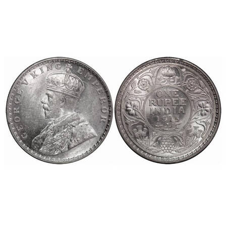 George V, Silver, Rupee, 1915, Calcutta Mint, No dot. GK 1031. Brilliant Uncirculated with