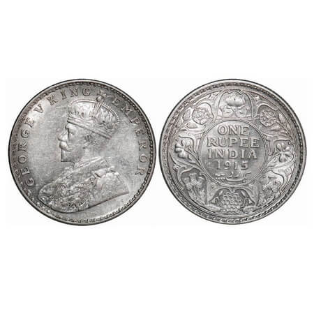 George V, Silver, Rupee, 1915, Bombay Mint, Dot. F. Prid. 221. GK 1032. About Uncirculated