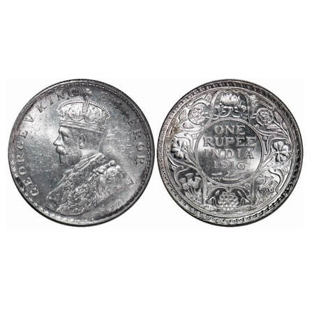 George V, Silver, Rupee, 1916, Bombay Mint, Dot. F. Prid 222. GK 1034. Mint Grade. Very Sc
