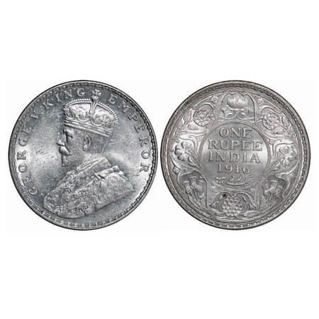 George V, Silver, Rupee, 1916, Bombay Mint, Dot. F. Prid. 222. GK 1034. Uncirculated. Scar
