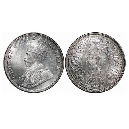 George V, Silver, Rupee, 1917, Bombay Mint, Dot. F. Prid. 223. GK 1036. Uncirculated. Scar