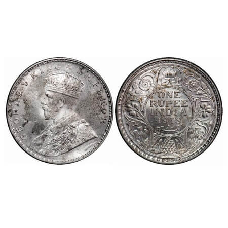 George V, Silver, Rupee, 1918, Calcutta Mint, No dot. F. Prid. 214. GK 1037. Brilliant Unc