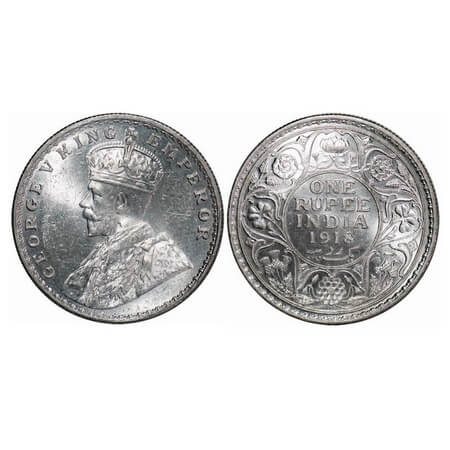 George V, Silver, Rupee, 1918, Bombay Mint, Dot. F. Prid. 224. GK 1038. Brilliant Uncircul