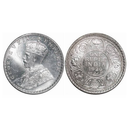 George V, Silver, Rupee, 1920, Bombay Mint, Dot. F. Prid. 226. GK 1042. Brilliant Uncircul