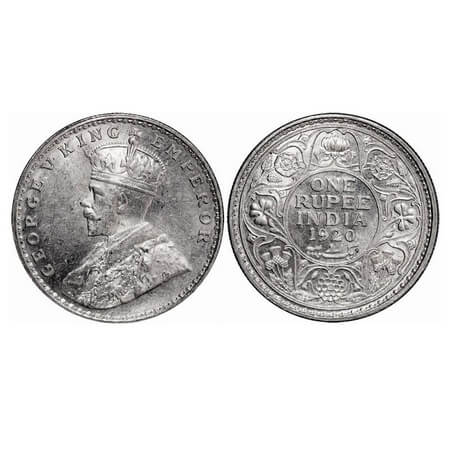 George V, Silver, Rupee, 1920, Bombay Mint, Dot. F. Prid. 226. GK 1042. Uncirculated. Very