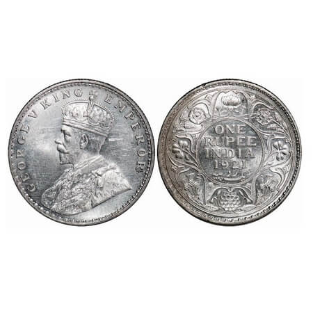 George V, Silver, Rupee, 1921, Bombay Mint, Dot. F. Prid. 227. GK 1043. Brilliant Uncircul