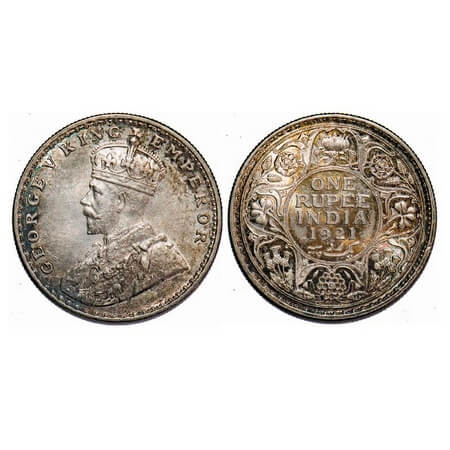 George V, Silver, Rupee, 1921, Bombay Mint, Dot. F. Prid 227. GK 1043. About Uncirculated,