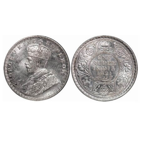 George V, Silver, Rupee, 1921, Bombay Mint, Dot. F. prid 227. GK 1043. Brilliant Uncircula
