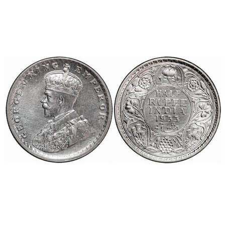 George V, Silver, Half Rupee, 1933, Calcutta Mint, No dot, Elephant. F. Prid 333. GK 1073.