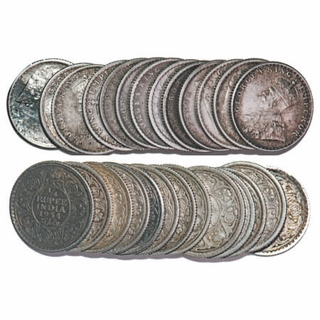 George V, Silver, 1/4 Rupee, (lot of 13 coins), 1912, 1916, 1917, 1926, 1929, 1930, 1934, 