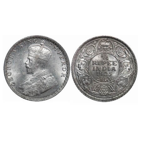 George V, Silver, 1/4 Rupee, 1925, Bombay Mint, Dot. F. Prid 458. GK 1093. Brilliant Uncir