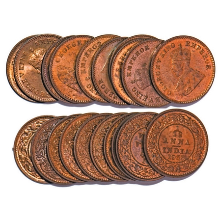 George V, Bronze, 1/12 Anna, 1933, (lot of 10 coins), Bombay Mint, Dot. F. Prid 847. GK 12