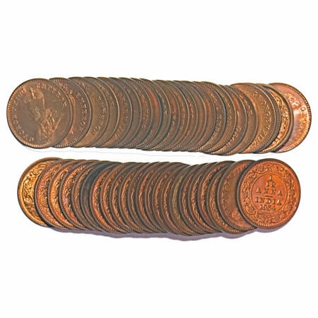 George V, Bronze, 1/12 Anna, (lot of 22 coins), 1934, Calcutta Mint, No dot. F. Prid 848. 