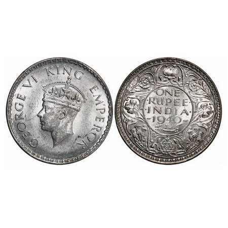 George VI, Half Silver, Rupee, 1940, Bombay Mint, A(a)/I, Dot, Security edge. F. Prid. 237
