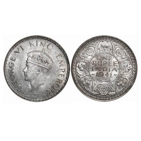 George VI, Half Silver, Rupee, 1941, Bombay Mint, A(a)/I, Dot, Security edge. F. Prid. 238