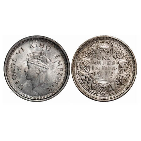 George VI, Half Silver, Rupee, 1942, Bombay Mint, B(a)/II, Diamond, Security edge. F. Prid