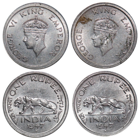 George VI, Nickel, Rupee, 1947, (2 coins), 1) Bombay Mint, E/IV, Diamond, security edge, N