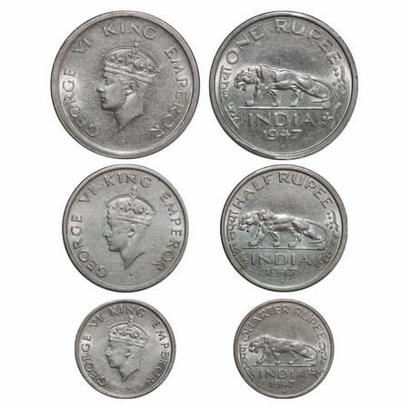 George VI, Nickel, (3 coins), 1) 1947, Rupee, Bombay Mint, E/IV, Diamond, Security edge, 2