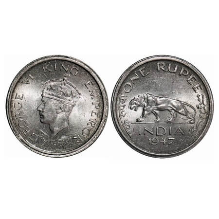 George VI, Nickel, Rupee, 1947, Lahore Mint, E/IV, No mint mark, Security edge. F. Prid. 8