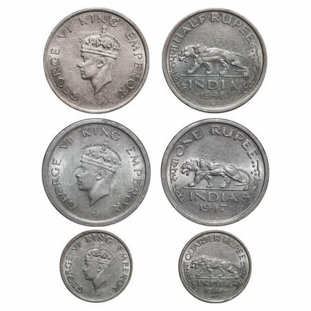 George VI, Nickel, (3 coins), 1) 1947, Rupee, lahore Mint, E/IV, No mint mark, Security ed