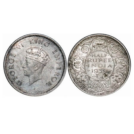 George VI, Silver, Half Rupee, 1939, Calcutta Mint, A/I, No dot, Milled edge, Head Type I.