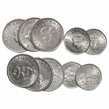 George VI, Nickel, (4 coins), 1946 & 1947, 1 & 2) Half Rupee, Bombay Mint, C/IV, Diamond,