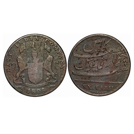 Madras Presidency, Copper 20 Cash, 9.07g, light issue (normal heavy issue is 12.95g), Soho