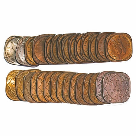 George VI, Mix Metal, 1/2 Annas, (lot of 15 coins), 1 to 5) 1942, Brass-Nickel, Bombay Min