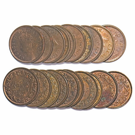 George VI, Bronze, 1/12 Anna, 1939, (lot of 10 coins), Bombay Mint, Head Type I, Dot. F. P