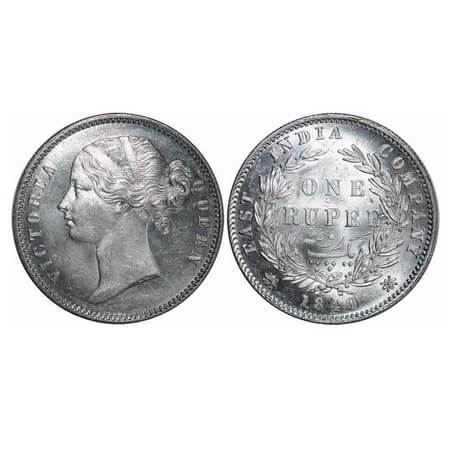 Victoria Queen, Silver, Rupee, 1840, DL, Calcutta Mint, W.W. raised, Wreath with 28 Berrie