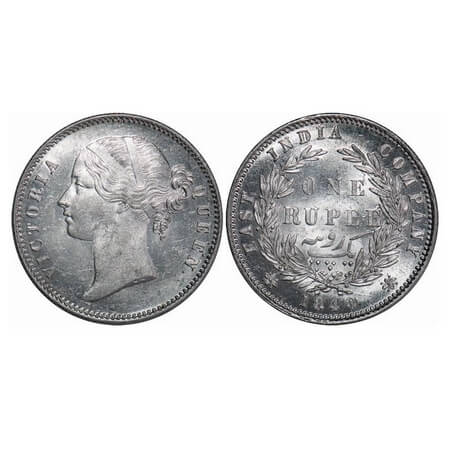Victoria Queen, Silver, Rupee, 1840, DL, Calcutta Mint, Wreath with 28 Berries (13L + 15R)
