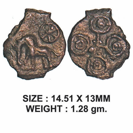 City-State of Koshambi, (circa 2nd c. BC), Cast Copper, Obv: Elephant to left with a spoke