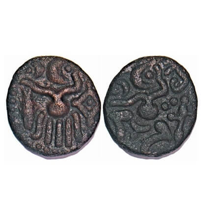 Travancore (under Venad, medieval period), Copper unit, 3.78g, Obv: standing figure flanke