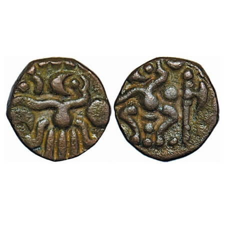 Travancore (under Madura nayaks medieval period), Copper unit, 3.84g, Obv: standing figure