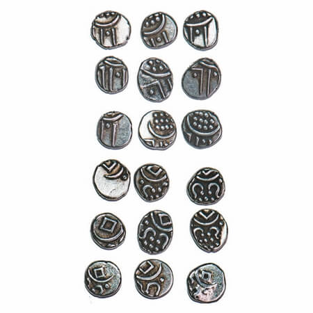Travancore, Silver Chukram, 0.38g, (9 Coins), Rani Gouri Lakshmi Bayi (ME 986-990/1810-181
