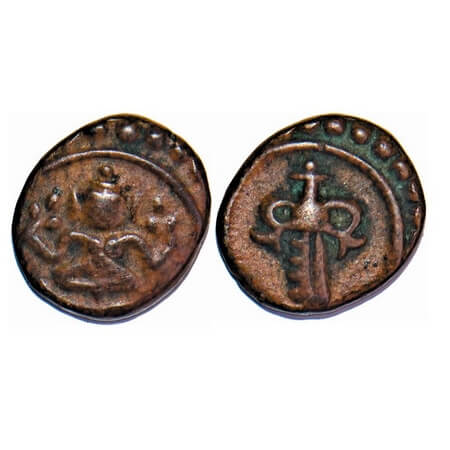 Travancore, Copper, 0.62g, Swati Thirunal Rama Varma (ME 1004-1022/1829-1846 AD), Obv: sea