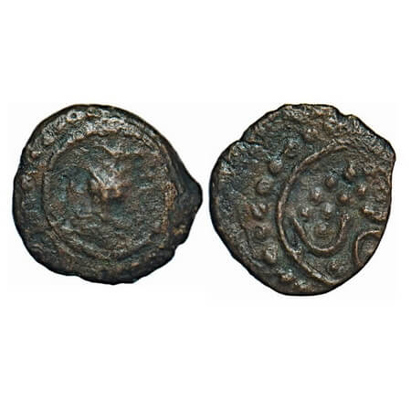 Travancore, Copper Thirai Cash, 1.26g, Obv: Pot, Rev: symbol. BS 294.2 type different. Fin