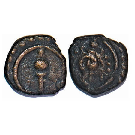 Travancore, Copper Thirai Cash, 0.83g, Obv: mace, Rev: conch. BS 375 type. About Very Fine