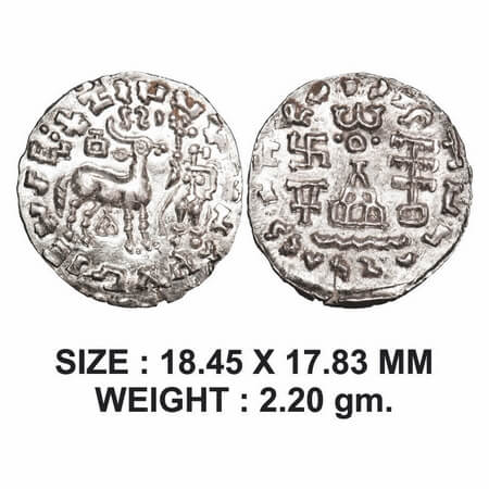 Kunindas, Amoghabhuti (c. 200 BC), Silver Drachma, 2.20g, Three arched hill with parasol u