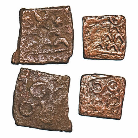 Satavahana period, Uninscribed type, Junnar Region, Copper (2 coins), 2.07g & 0.76g, Obv: 